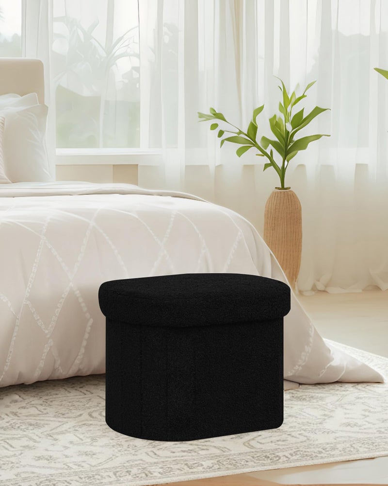 B FSOBEIIALEO Storage Ottoman for Dorm Room, Boucle Folding Storage Ottoman Foot Rest, 16.14 Inches Small Collapsible Ottoman Cube for Living Room Black - Image 5