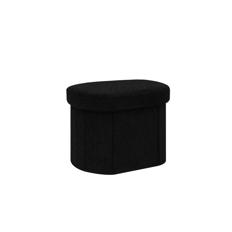 B FSOBEIIALEO Storage Ottoman for Dorm Room, Boucle Folding Storage Ottoman Foot Rest, 16.14 Inches Small Collapsible Ottoman Cube for Living Room Black - Image 1