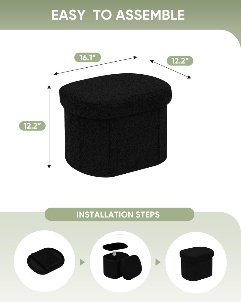 B FSOBEIIALEO Storage Ottoman for Dorm Room, Boucle Folding Storage Ottoman Foot Rest, 16.14 Inches Small Collapsible Ottoman Cube for Living Room Black - Image 4