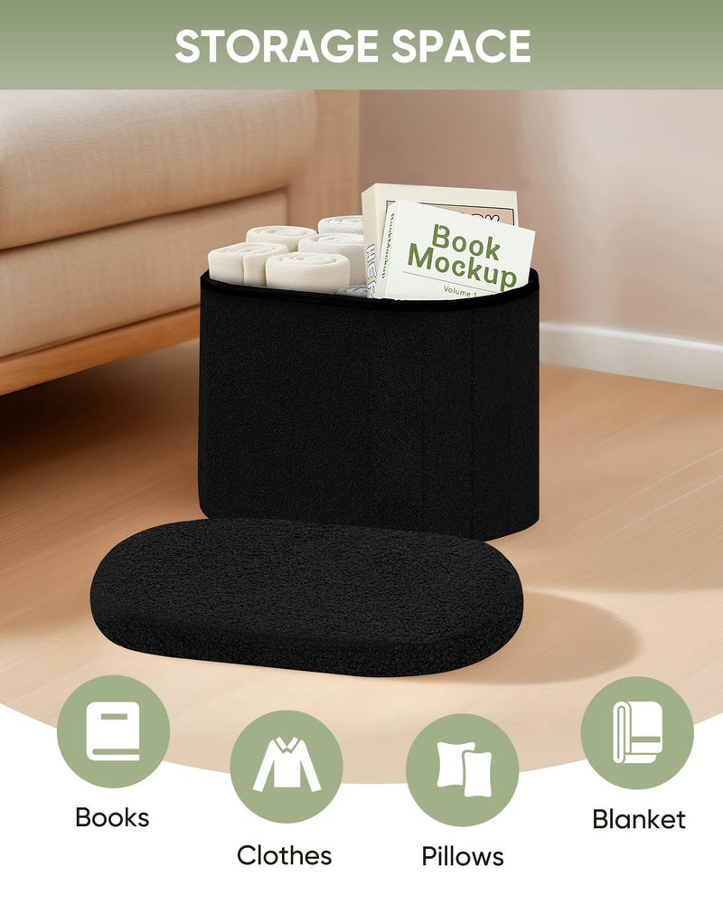 B FSOBEIIALEO Storage Ottoman for Dorm Room, Boucle Folding Storage Ottoman Foot Rest, 16.14 Inches Small Collapsible Ottoman Cube for Living Room Black - Image 2