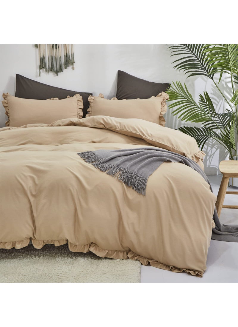 Luxlovery Luxlovery Champagne Ruffle Comforter Set Twin Light Khaki Bedding Comforter Farmhouse Shabby Beige Friange Quilts Blanket Soft Breathable Vintage Rustic Bedding Comforter Set for Women Men  - Image 4