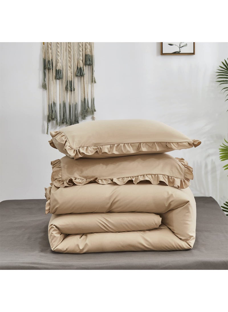 Luxlovery Luxlovery Champagne Ruffle Comforter Set Twin Light Khaki Bedding Comforter Farmhouse Shabby Beige Friange Quilts Blanket Soft Breathable Vintage Rustic Bedding Comforter Set for Women Men  - Image 5