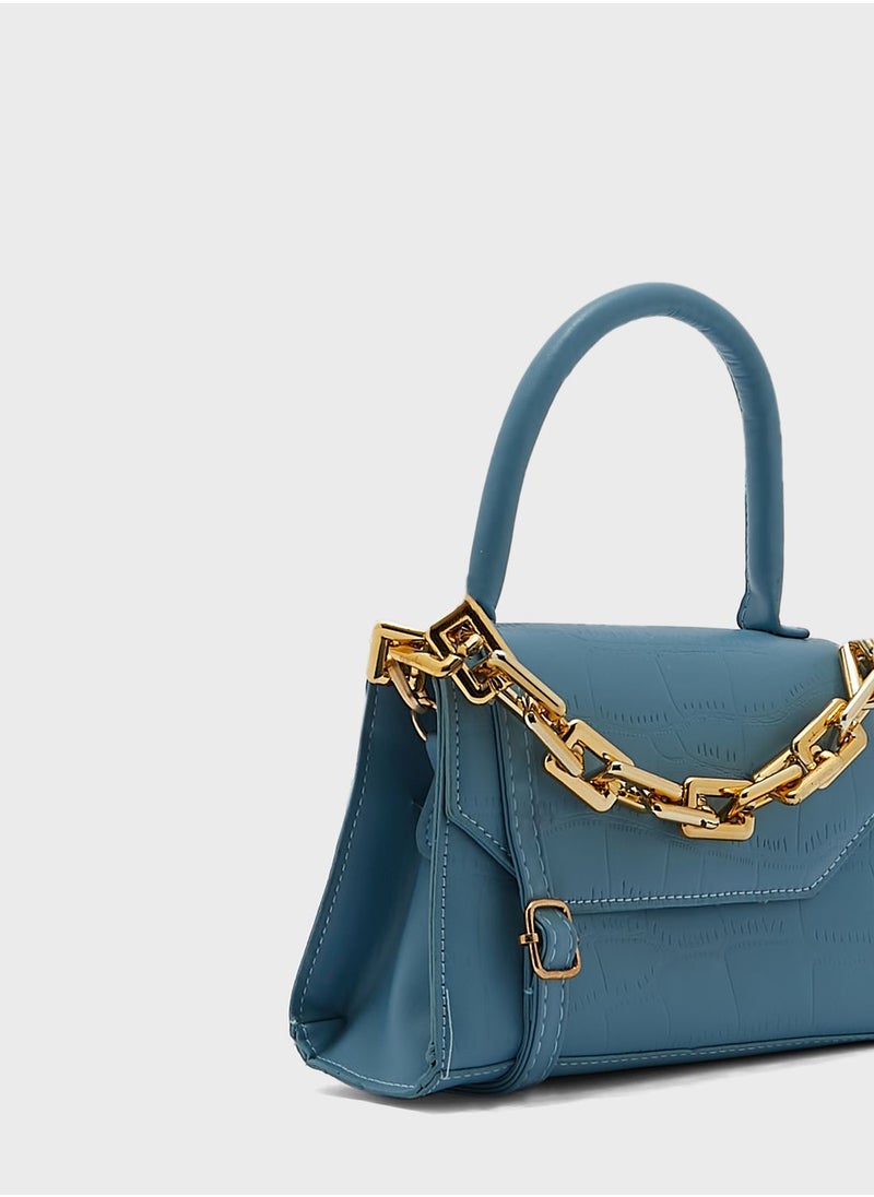ELLA - Croc Mini Handbag With Chain - Image 1
