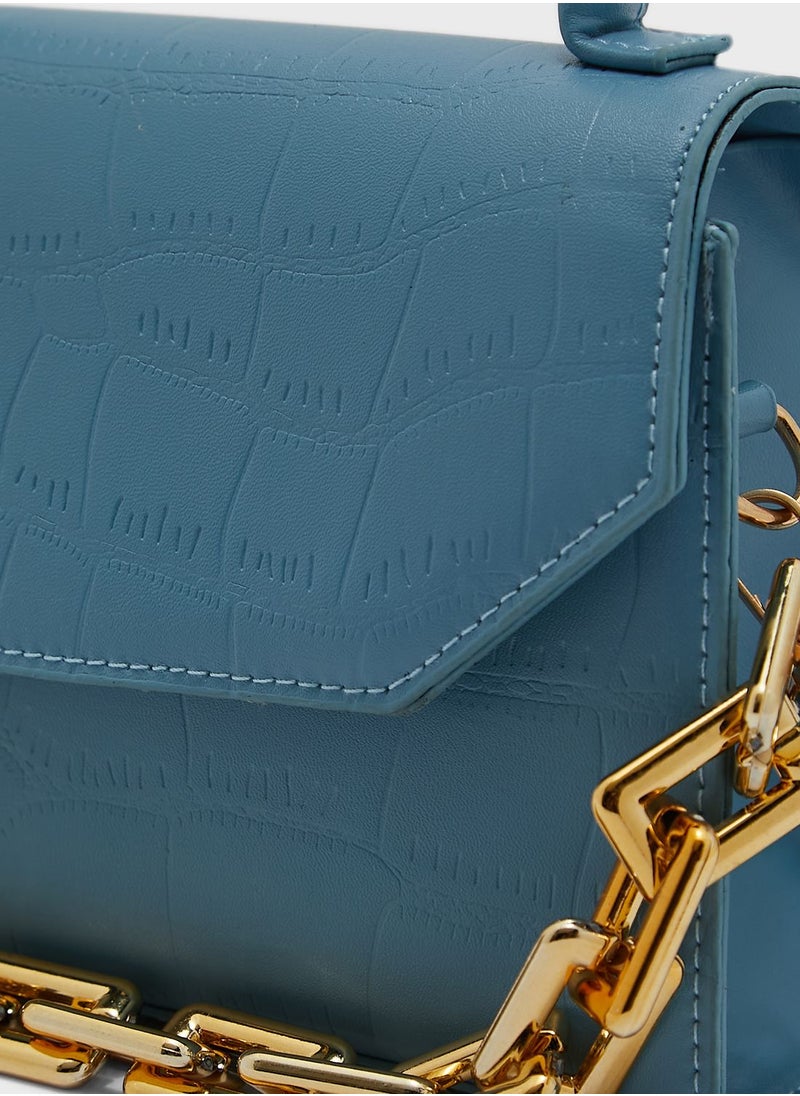 ELLA - Croc Mini Handbag With Chain - Image 1