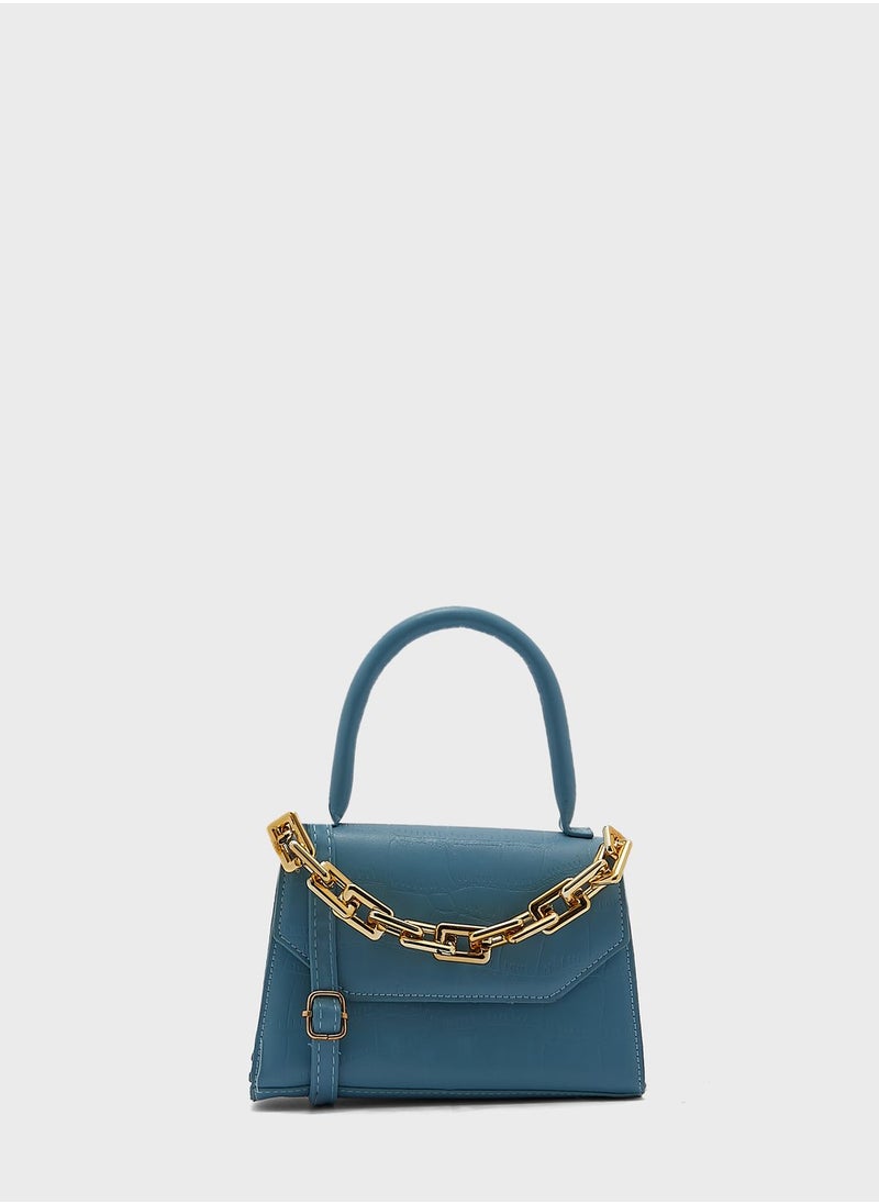 ELLA - Croc Mini Handbag With Chain - Image 1
