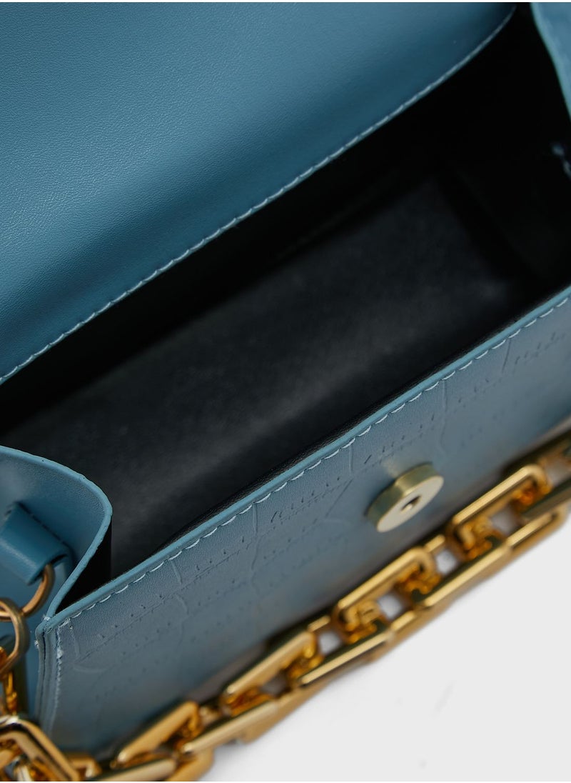 ELLA - Croc Mini Handbag With Chain - Image 1