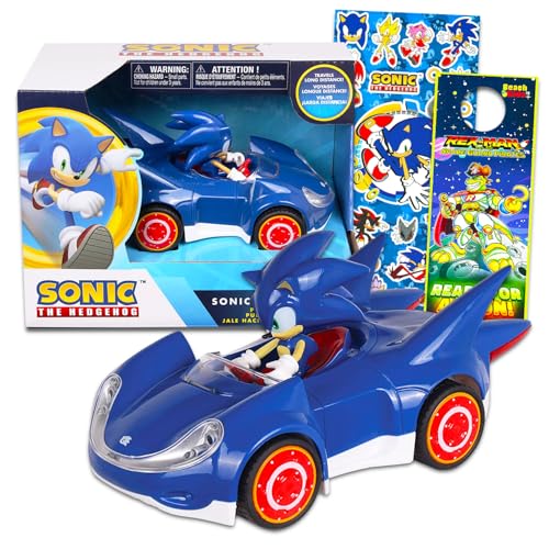 Sonic the Hedgehog Toy Race Car Set Sonic Gift Bundle with Sonic Pull Back Racecar Plus Stickers and More Sonic Race Car Set - Image 1