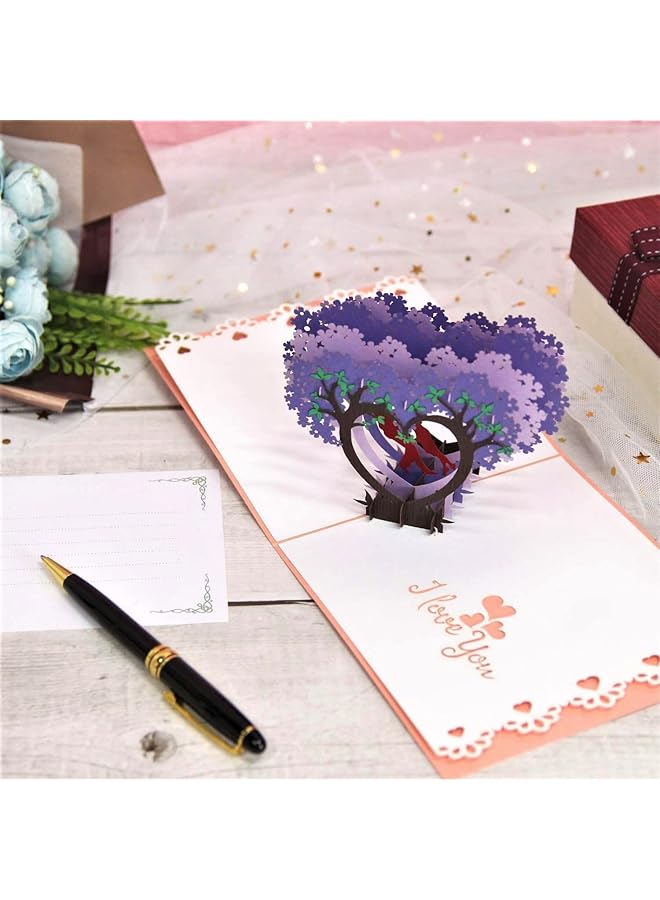 erorex Pop Up Card 3D Kissing Couple On Purple Heart Wisteria Card Romantic 1St Wedding Anniversary Pop Up Card For Couple Wife Husband Girlfriend Boyfriend On Any Special Day Valentine Pop Up Card  - Image 2