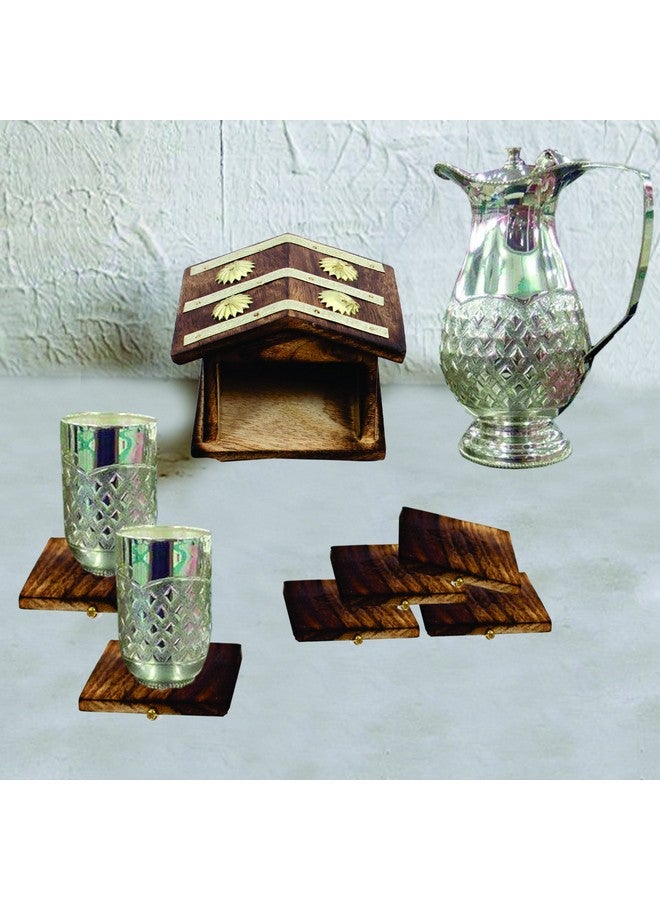 Venus Wooden Home Wellness Tea Coaster In Decorative Hut Shaped Holder, Antique Finish (Brown) - Set of 6 - Image 2