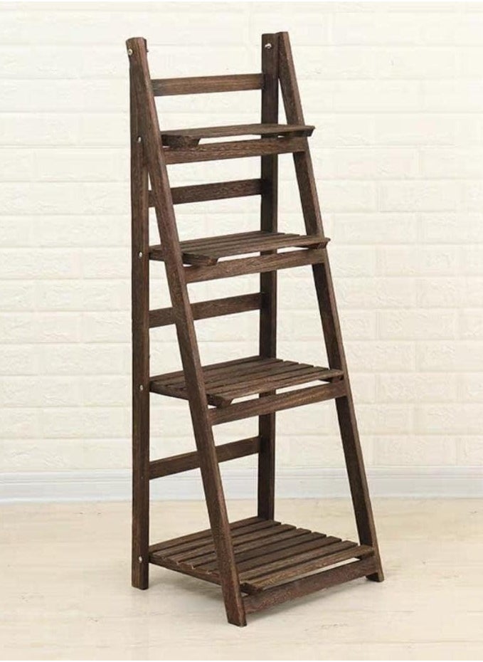 LINGWEI 4 Tier Wooden Ladder Shaped Foldable Flowers Stand Garden Balcony Standing Plant Rack Decorative Display Stand Holder Flower Shelf For Indoor Outdoor Use  - Image 4