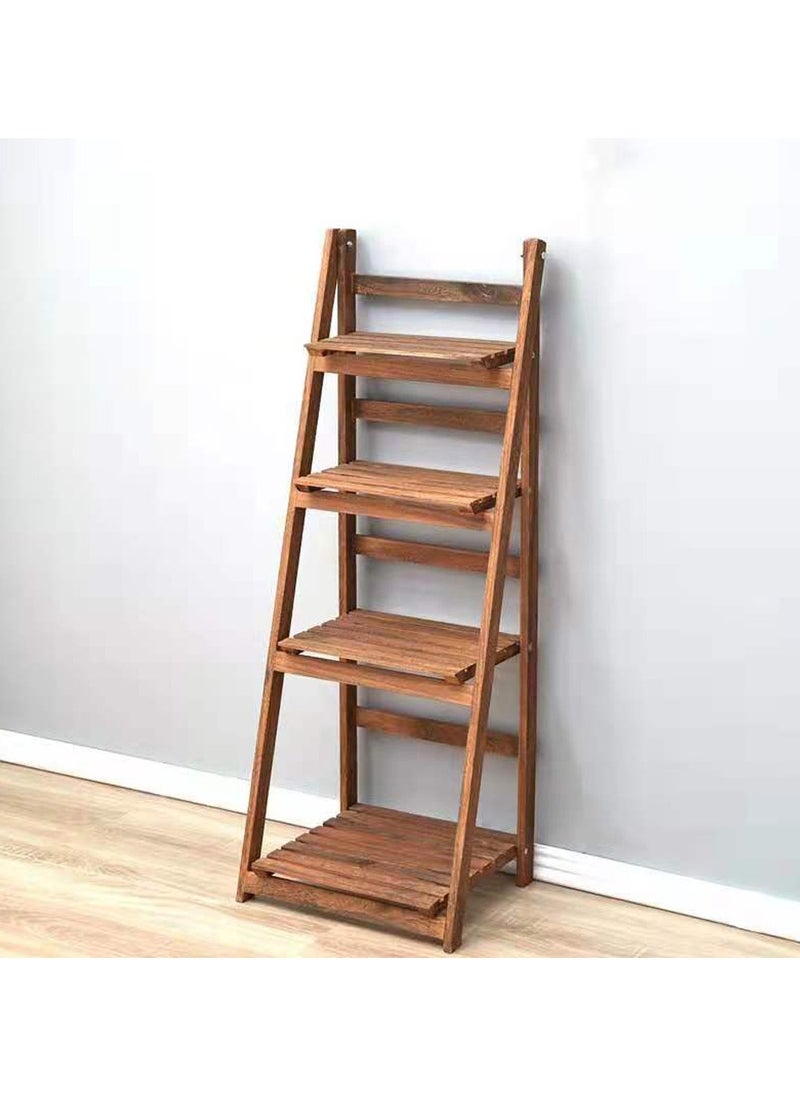 LINGWEI 4 Tier Wooden Ladder Shaped Foldable Flowers Stand Garden Balcony Standing Plant Rack Decorative Display Stand Holder Flower Shelf For Indoor Outdoor Use  - Image 2
