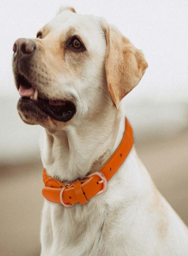CUGBCUG Soft Leather Dog Collar and Leash Set, Stylish Sturdy Braided Waterproof, Heavy Duty Rose Gold Buckle, 4ft for Large Medium Small Dogs Walking Training (Orange, L) - Image 5
