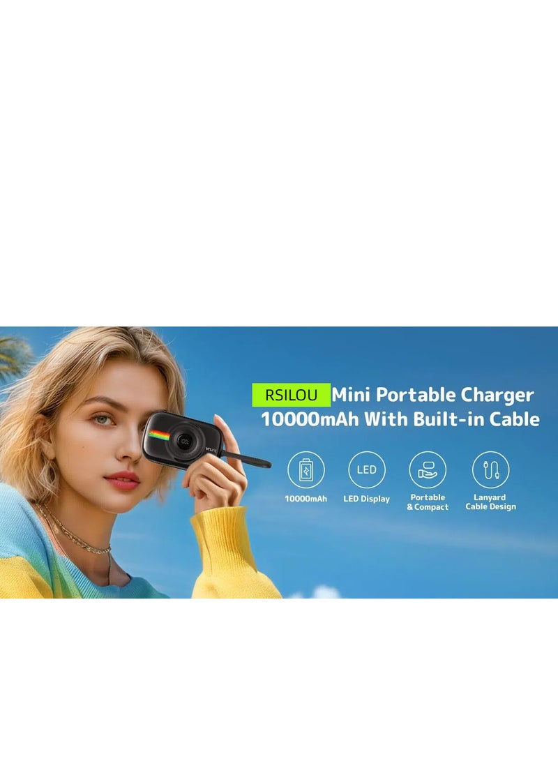 Cabled Power Bank 10000mAh Capacity, 20W PD, Fast Charging, LED Digital Display, Built-in Type-C and Lightning Cables