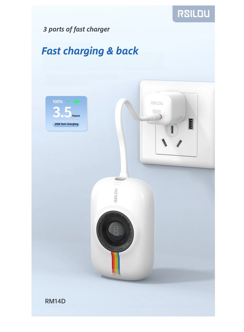 Cabled Power Bank 10000mAh Capacity, 20W PD, Fast Charging, LED Digital Display, Built-in Type-C and Lightning Cables