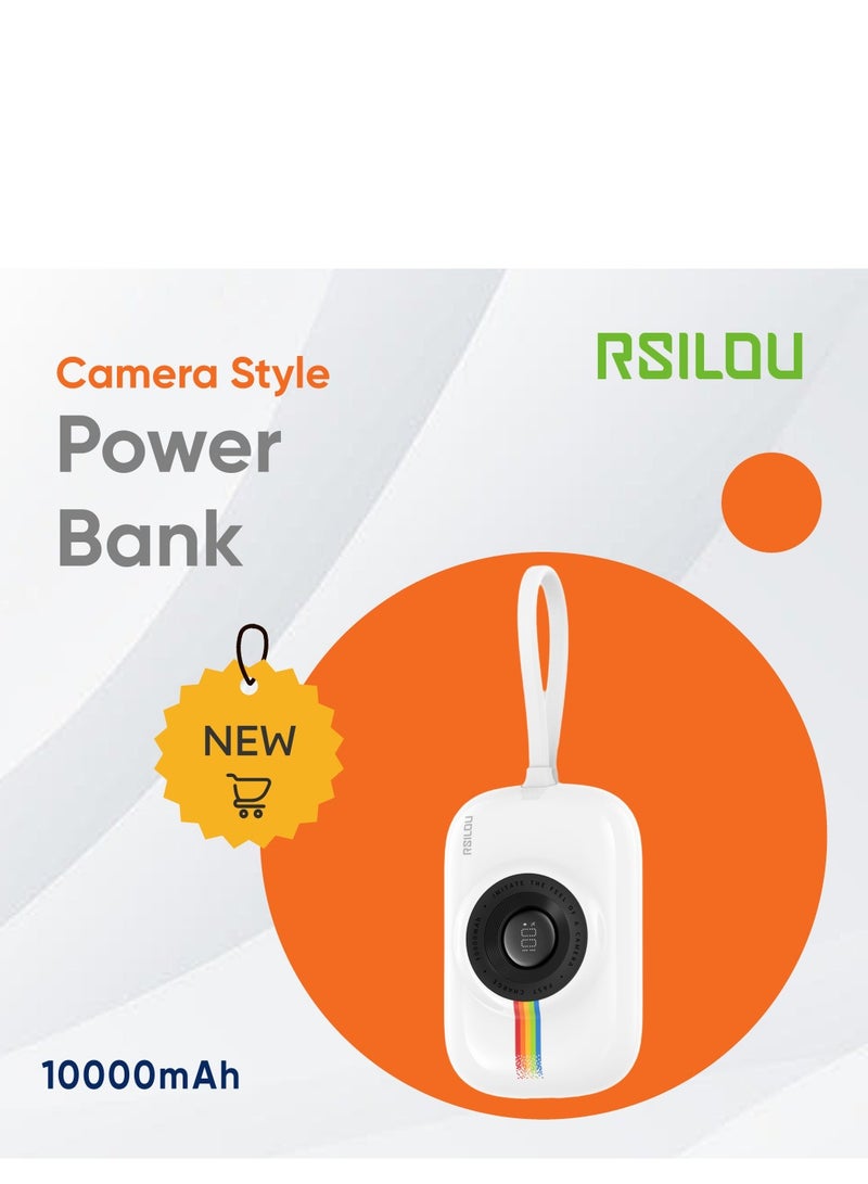 Cabled Power Bank 10000mAh Capacity, 20W PD, Fast Charging, LED Digital Display, Built-in Type-C and Lightning Cables