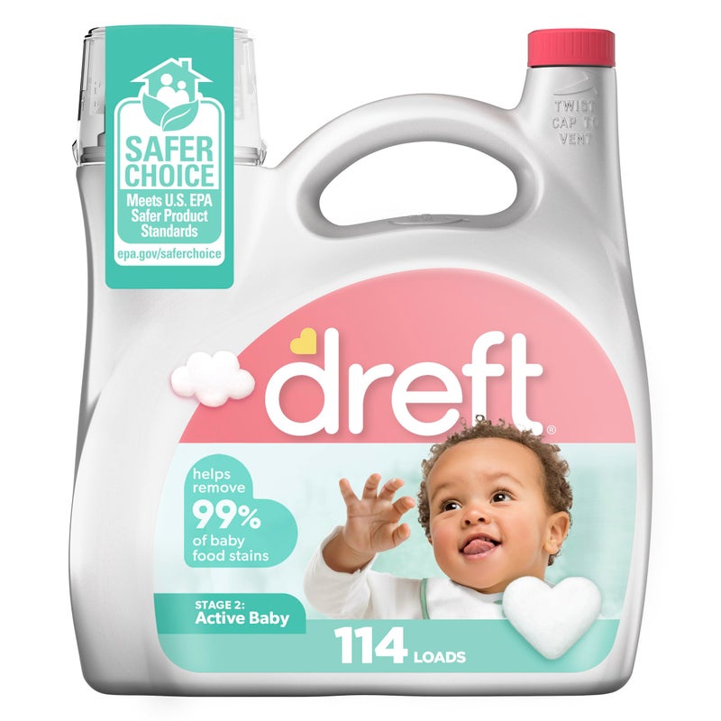 Dreft Stage 2 Active Baby Liquid Laundry Detergent, Helps Remove 99% of Baby Food Stains, 114 loads - Image 1
