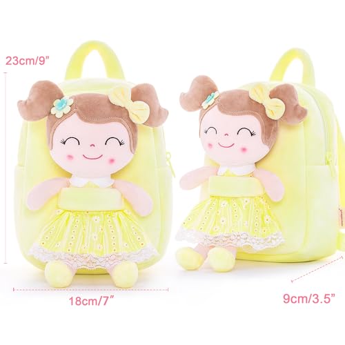 Gloveleya Back to School Gifts for Girls Kids Backpack Toddler Girls Backpacks with Soft Plush Spring Girl Doll Toys Yellow - Image 2