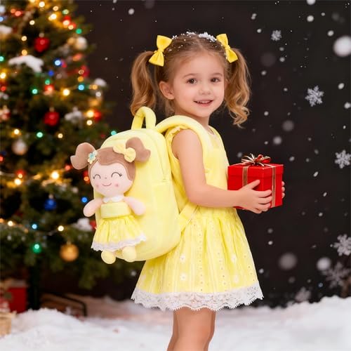 Gloveleya Back to School Gifts for Girls Kids Backpack Toddler Girls Backpacks with Soft Plush Spring Girl Doll Toys Yellow - Image 3