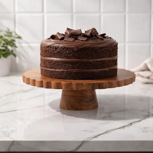 Decorlay 12-Inch Wooden Cake Stand | Medium Polish Pedestal Riser for Cakes, Cupcakes & Desserts | Multipurpose Footed Display Stand for Home Decor, Dining Table & Parties - Image 1