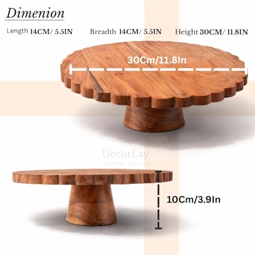 Decorlay 12-Inch Wooden Cake Stand | Medium Polish Pedestal Riser for Cakes, Cupcakes & Desserts | Multipurpose Footed Display Stand for Home Decor, Dining Table & Parties - Image 3