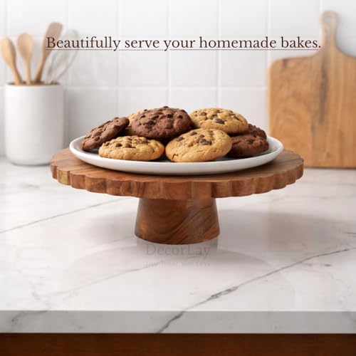 Decorlay 12-Inch Wooden Cake Stand | Medium Polish Pedestal Riser for Cakes, Cupcakes & Desserts | Multipurpose Footed Display Stand for Home Decor, Dining Table & Parties - Image 2
