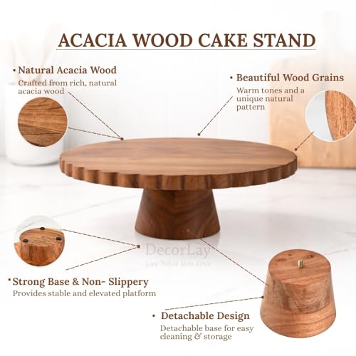 Decorlay 12-Inch Wooden Cake Stand | Medium Polish Pedestal Riser for Cakes, Cupcakes & Desserts | Multipurpose Footed Display Stand for Home Decor, Dining Table & Parties - Image 4