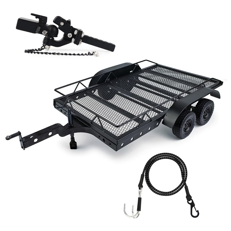 AMK Metal 110 Scale RC Trailer for Hauling Behind Cars with Truck Hitch and Receiver Towing Strap Builer Kit for Axial SCX10 90046 TRX4 TRX6 Gen7 Gen8 Gift - Image 3