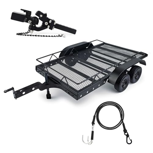 AMK Metal 110 Scale RC Trailer for Hauling Behind Cars with Truck Hitch and Receiver Towing Strap Builer Kit for Axial SCX10 90046 TRX4 TRX6 Gen7 Gen8 Gift - Image 1