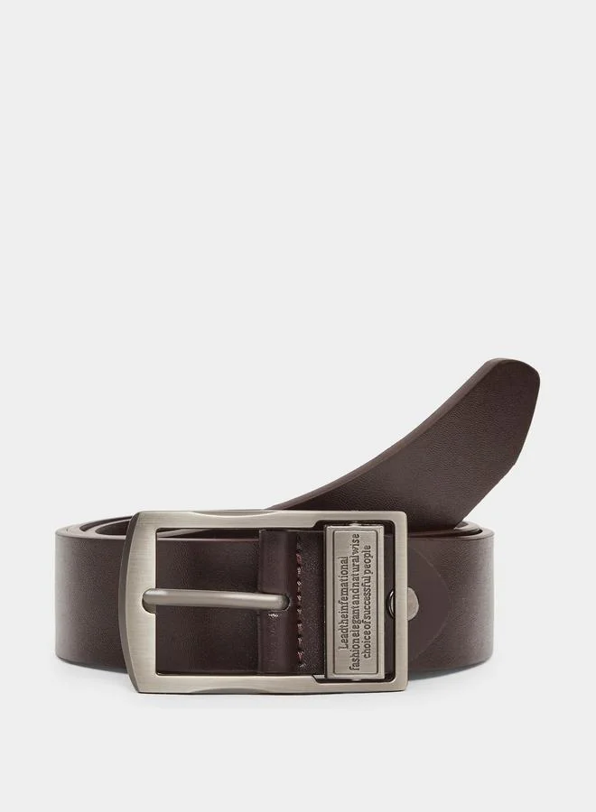 Brown Faux Leather Square Buckle Belt
