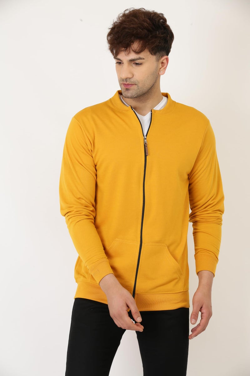 LEOTUDE Full Sleeve Loopknit Regular Fit Bomber Jacket For Men (ZIPPER02_P_Mustard_L) - Image 3