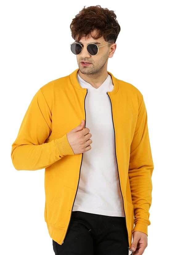 LEOTUDE Full Sleeve Loopknit Regular Fit Bomber Jacket For Men (ZIPPER02_P_Mustard_L) - Image 2
