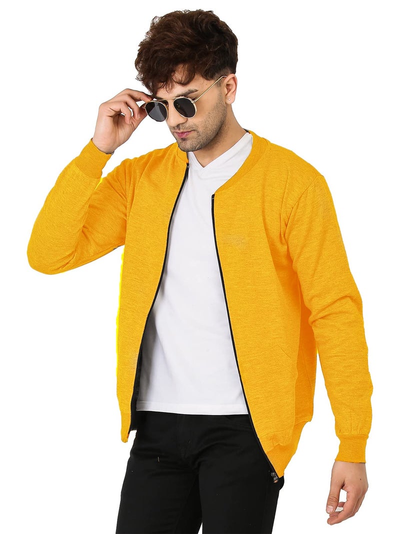 LEOTUDE Full Sleeve Loopknit Regular Fit Bomber Jacket For Men (ZIPPER02_P_Mustard_L) - Image 5
