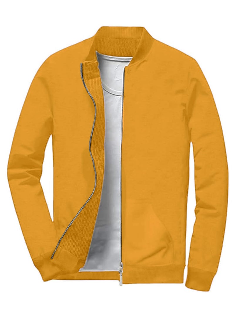 LEOTUDE Full Sleeve Loopknit Regular Fit Bomber Jacket For Men (ZIPPER02_P_Mustard_L) - Image 1