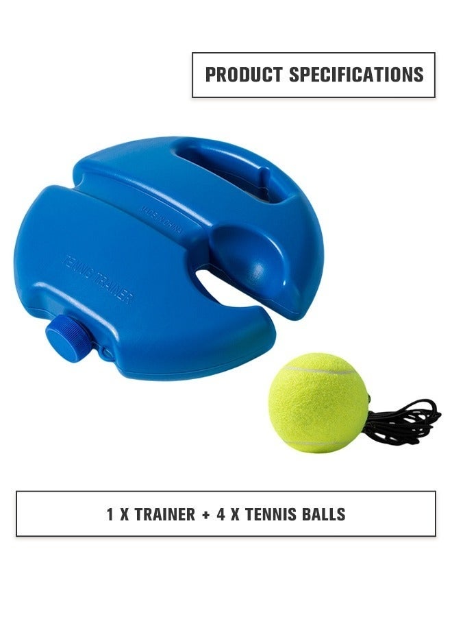 5-PCs Tennis Trainer Rebound Ball Set, Tennis Practice Trainer Gear Tennis Training Equipment Kit with 1 Trainer Base 4 Elastic Ropes & 4 Balls for Beginners, Kids, Adults - Image 5