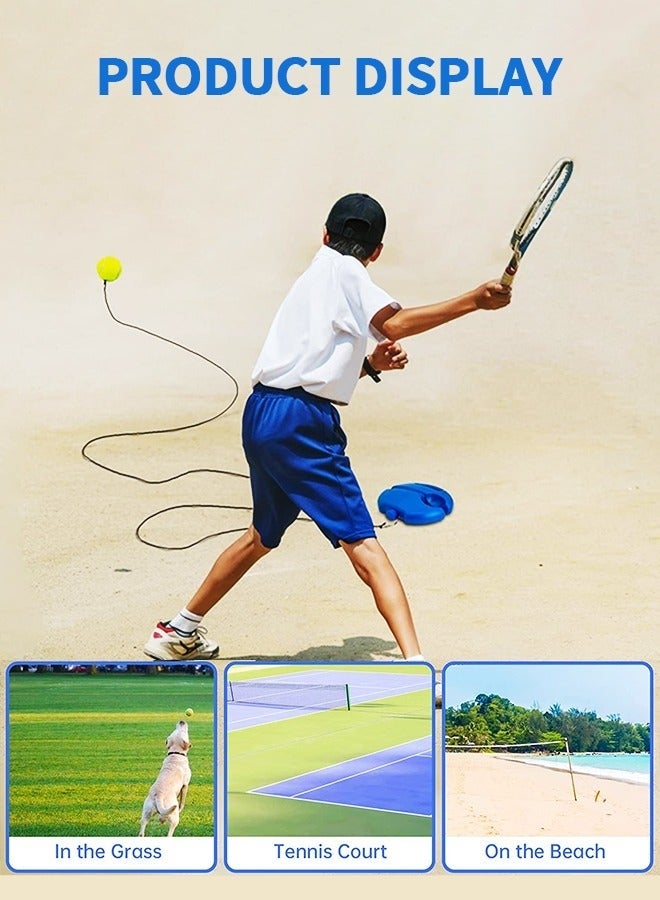 5-PCs Tennis Trainer Rebound Ball Set, Tennis Practice Trainer Gear Tennis Training Equipment Kit with 1 Trainer Base 4 Elastic Ropes & 4 Balls for Beginners, Kids, Adults - Image 4