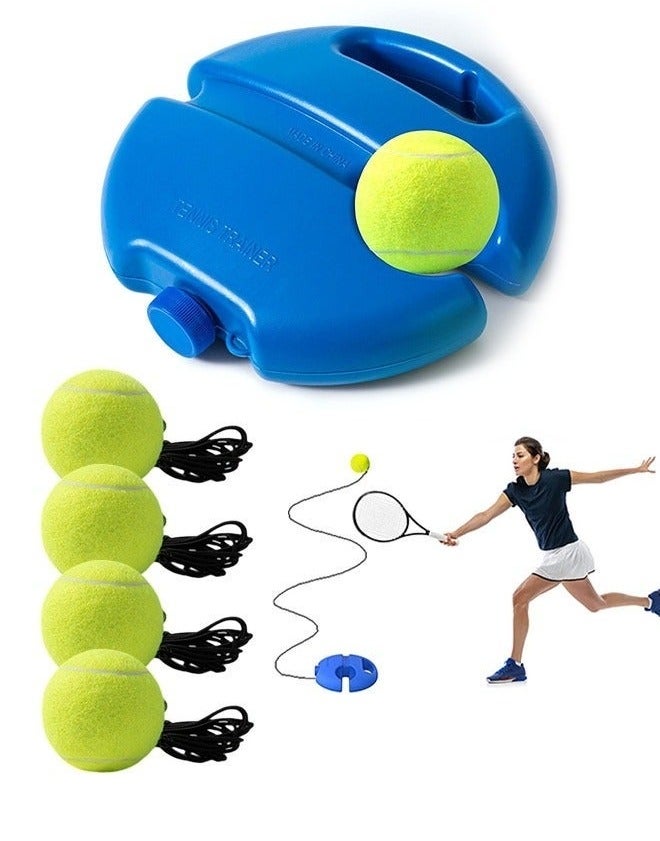 5-PCs Tennis Trainer Rebound Ball Set, Tennis Practice Trainer Gear Tennis Training Equipment Kit with 1 Trainer Base 4 Elastic Ropes & 4 Balls for Beginners, Kids, Adults - Image 1
