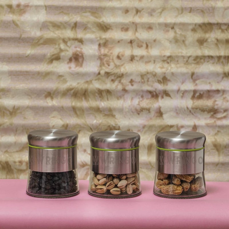 WRINGO 350 ML Stainless Steel Canister Glass Jar With LidPremium Pantry Organizers Containers Perfect Kitchen Storage For Canning CerealCoffeeSugarTeaPasta Beans Containers Set Of2Multicolor - Image 5