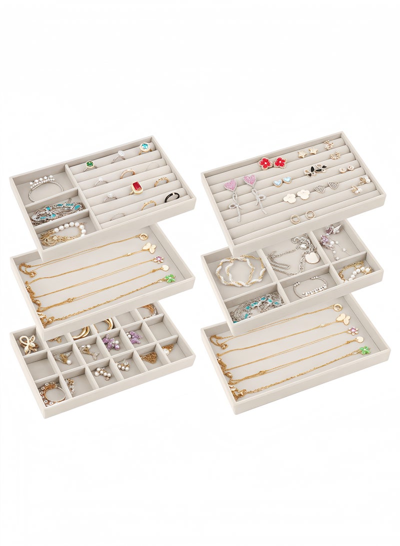 Peachjoy 6pcs Set Fabric Jewelry Organizer Trays, Rectangle Multi-Sectional Tabletop Storage for Necklaces, Rings, Earrings, Hair Clips, with Multipurpose Drawer Divider for Ideal Gift, Jewelry Trays - Image 1