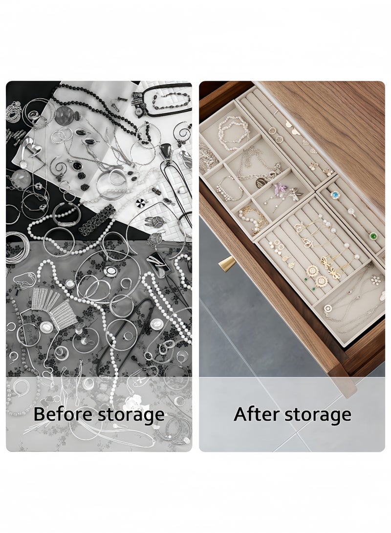 Peachjoy 6pcs Set Fabric Jewelry Organizer Trays, Rectangle Multi-Sectional Tabletop Storage for Necklaces, Rings, Earrings, Hair Clips, with Multipurpose Drawer Divider for Ideal Gift, Jewelry Trays - Image 3