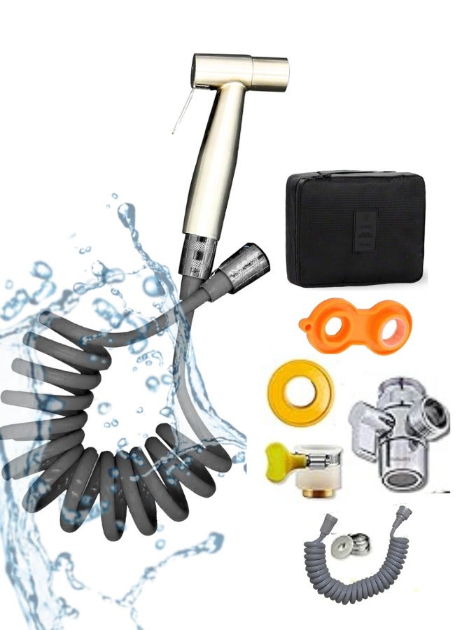 Portable Travel Bidet Sprayer With Travel Bag | Travel-friendly Traveler Shattaf Set for toilet use | Bidet sprayer with Portable Toiletries Bag  - Image 1