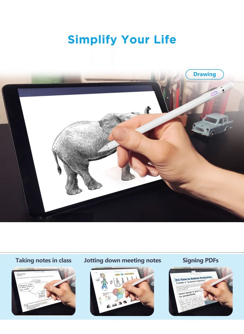 Bukela Stylus Pen for iPad,Pencil for iPad Pro 12.9/11/10.5/9.7 Inch Air 4/3/2/1 iPad 9/8/7/6/5/4/3/2 Mini 6/5/4/3/2/1 Generation Alternative Drawing Writing Digital,White,BUTENY-Stylus-White  - Image 2