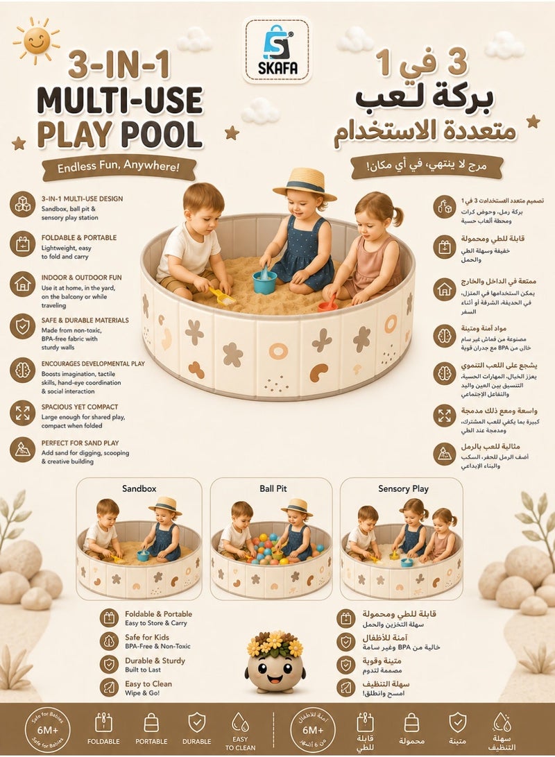 سكافا مسبح لعب ومركز أنشطة قابل للطي 3 في 1 للأطفال | حفرة رمل، حفرة كرات، ومحطة لعب حسية | منطقة لعب محمولة داخلية وخارجية للأطفال الصغار - Image 1