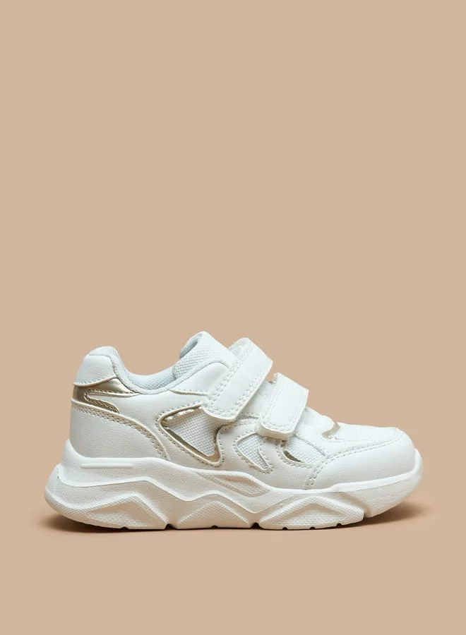 جونيورز Girls Panelled Chunky Sole Sneakers with Hook and Loop Closure
