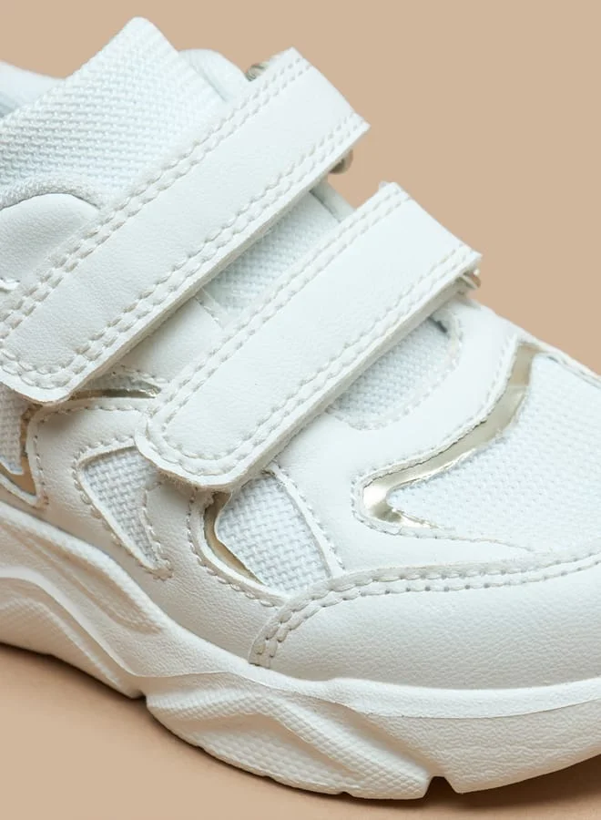 جونيورز Girls Panelled Chunky Sole Sneakers with Hook and Loop Closure