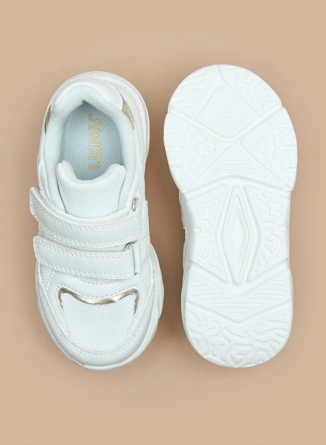 جونيورز Girls Panelled Chunky Sole Sneakers with Hook and Loop Closure