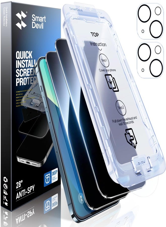 SMARTDEVIL for iPhone 13 Privacy Screen Protector with Camera Lens Protector 2+2 Pack,Shatterproof Tempered Glass [True 28°Anti Spy] [9H Hardness] [Automatic Dust-Elimination Install] [Bubble Free] - Image 1