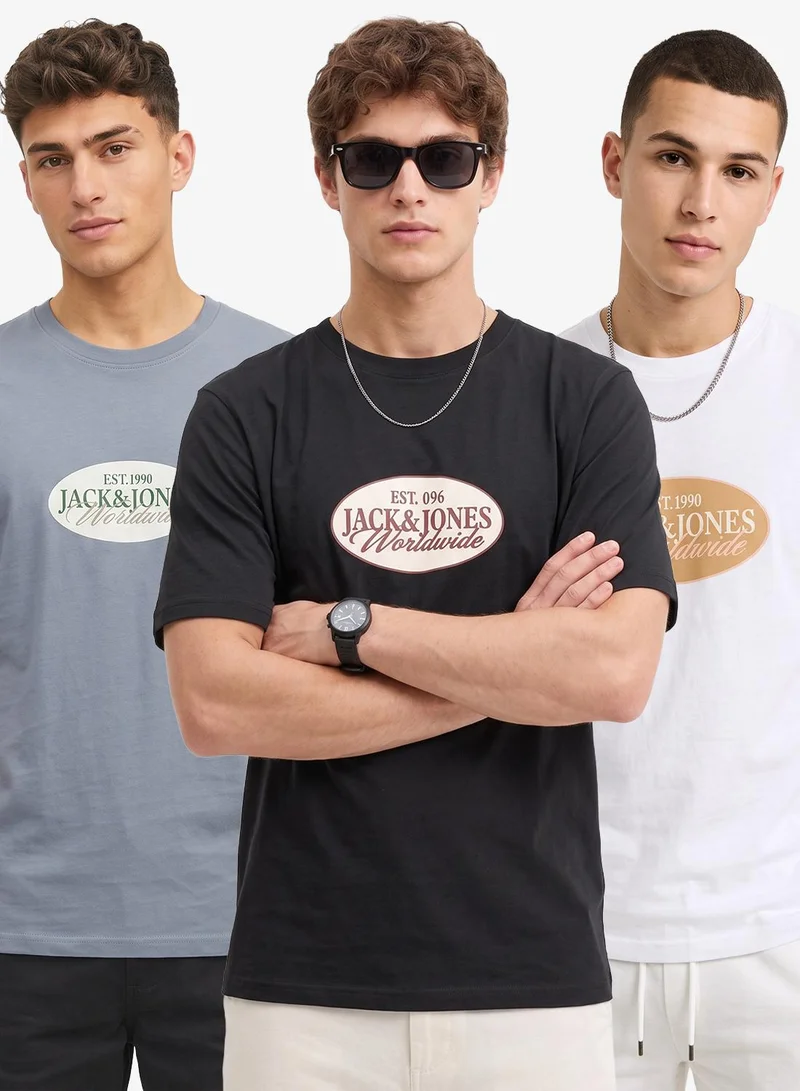 JACK & JONES 3 Pack Of Graphic Crew Neck T-Shirt
