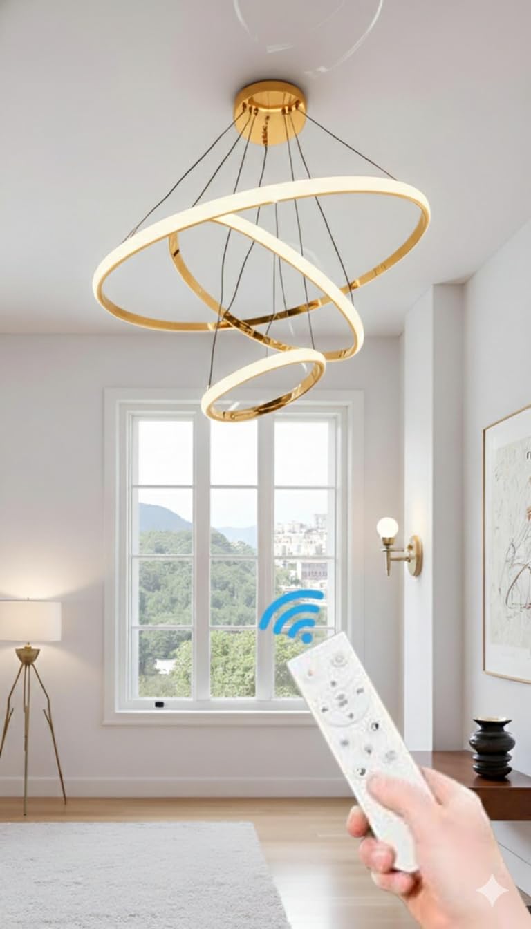 swanart Curvella Modern LED Hanging Light – Wave Design Pendant Light with Gloss Rose Gold Finish, 3-Color Dimmable LED Ceiling Fixture for Living Room, Dining Room, Bedroom – Artistic Modern Pendant - Image 1