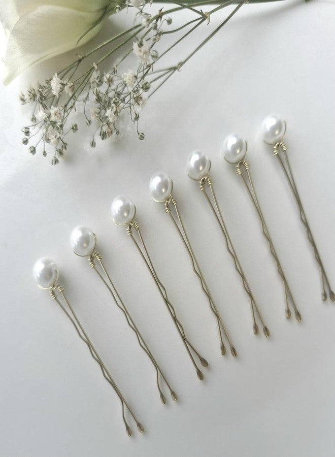 DORMITORRY DHANABAPA 7 Pcs of Pearls Wedding hair pin Pearls Bridal hairpin Pearl hair pin, Wedding hair 8mm, bobby pins, Juda Pin, Bun Pin, Gold wedding Accessories, Ceremony, Gift. - Image 2