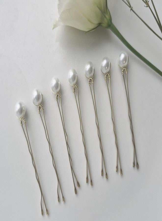 DORMITORRY DHANABAPA 7 Pcs of Pearls Wedding hair pin Pearls Bridal hairpin Pearl hair pin, Wedding hair 8mm, bobby pins, Juda Pin, Bun Pin, Gold wedding Accessories, Ceremony, Gift. - Image 3